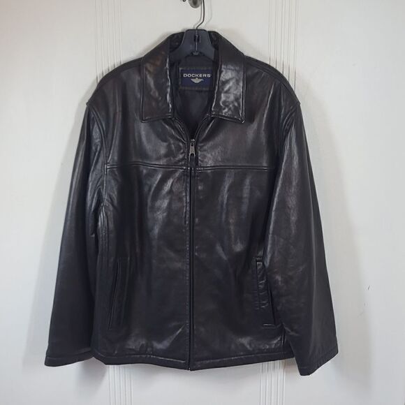Dockers Men's Black Leather Jacket - Picture 1 of 13